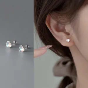 Solitaire Moonstone Screw back Heart Studs Earrings -ESB008