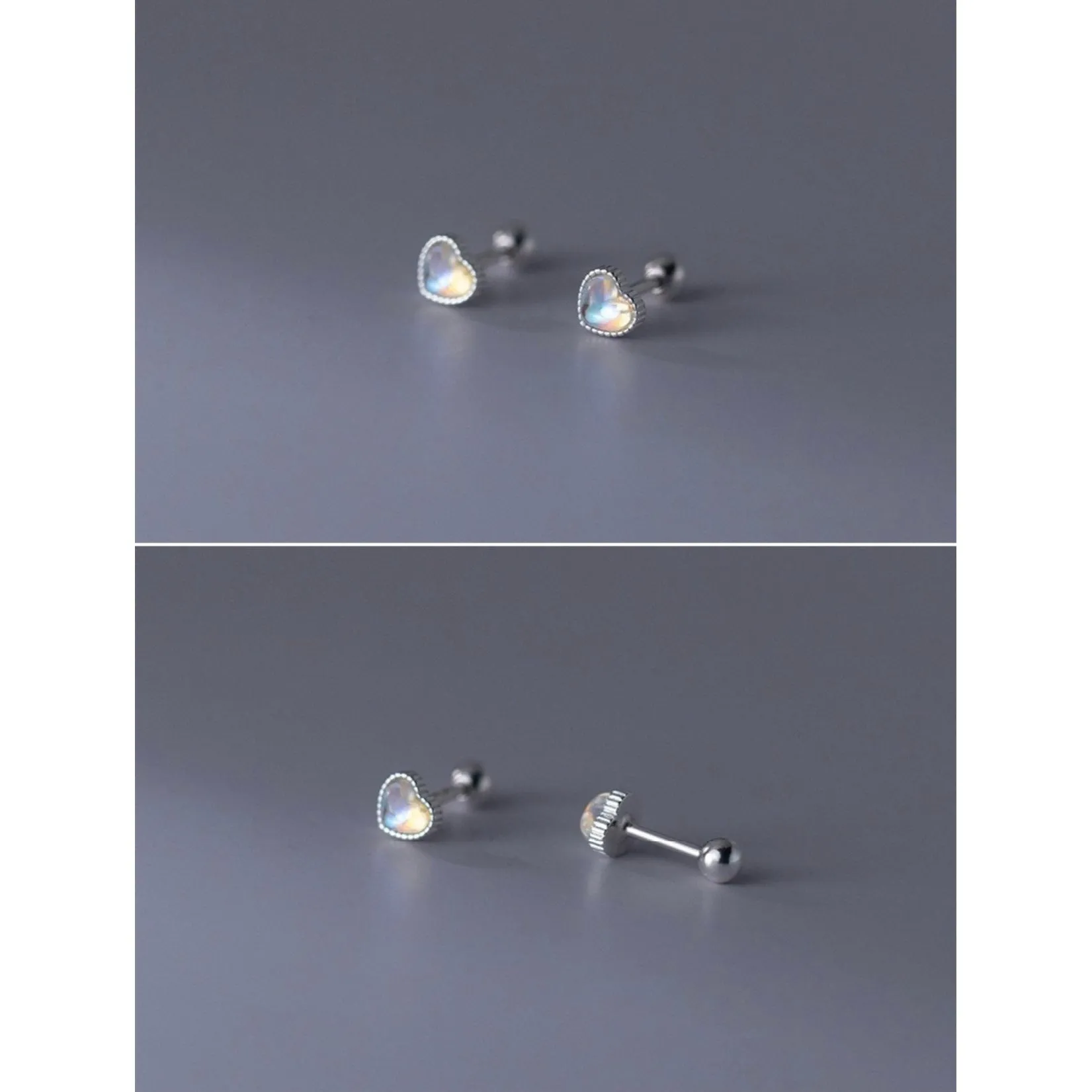 Solitaire Moonstone Screw back Heart Studs Earrings -ESB008