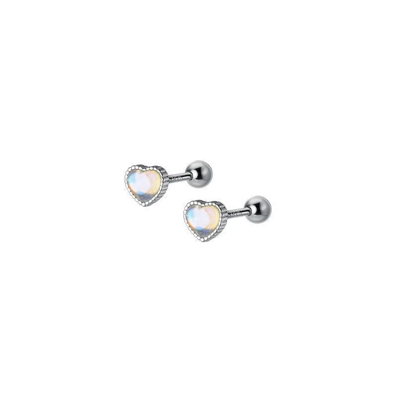 Solitaire Moonstone Screw back Heart Studs Earrings -ESB008