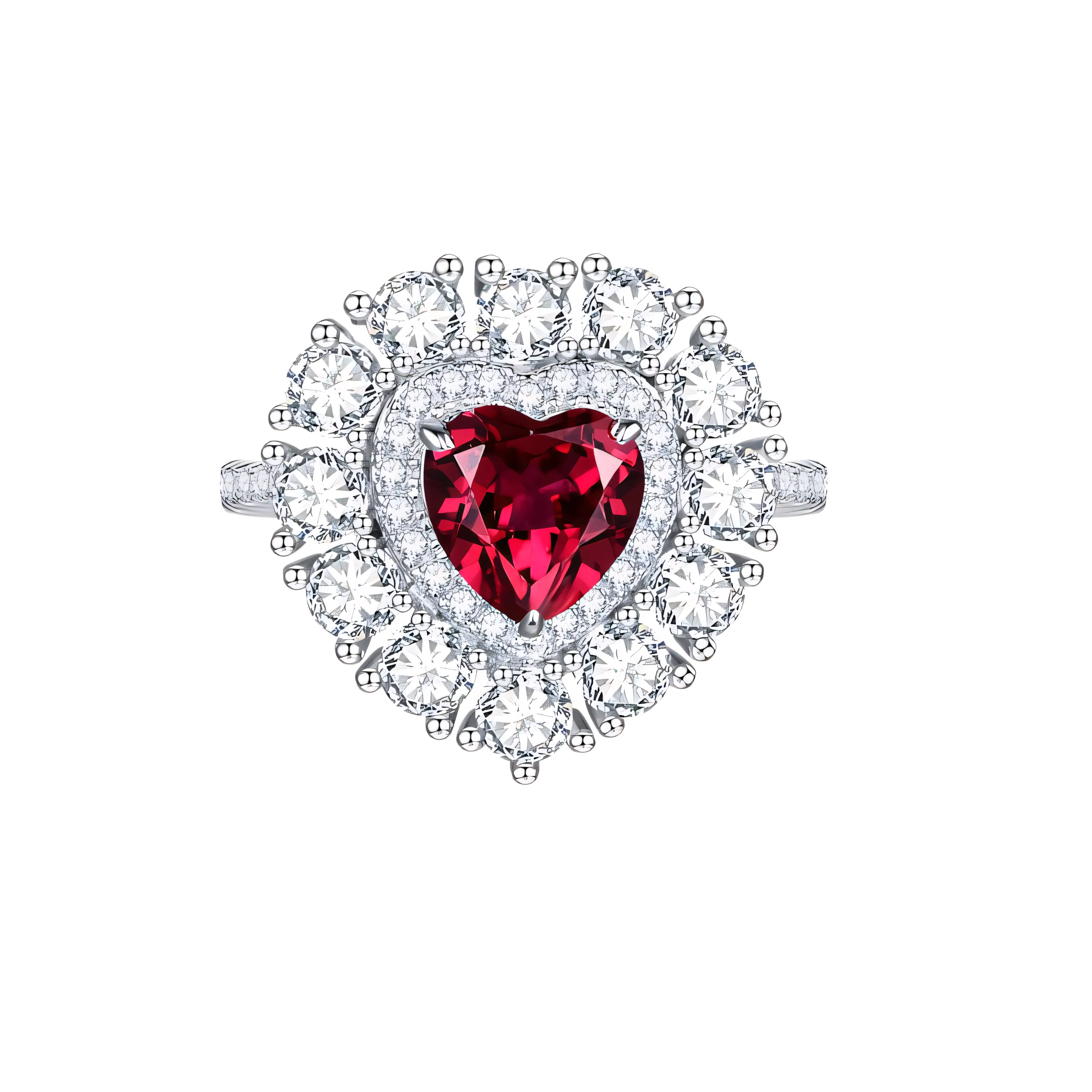 Sparkle Ruby Heart Halo Ring