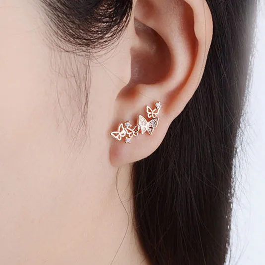 Sparkling Crescent -- 925 Sterling Silver Butterfly Earrings