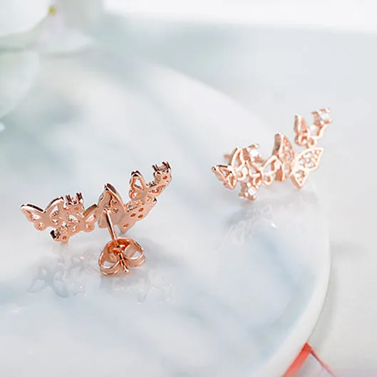 Sparkling Crescent -- 925 Sterling Silver Butterfly Earrings