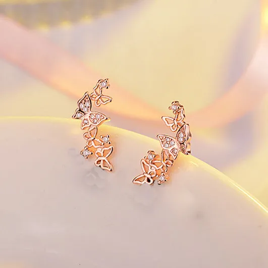 Sparkling Crescent -- 925 Sterling Silver Butterfly Earrings