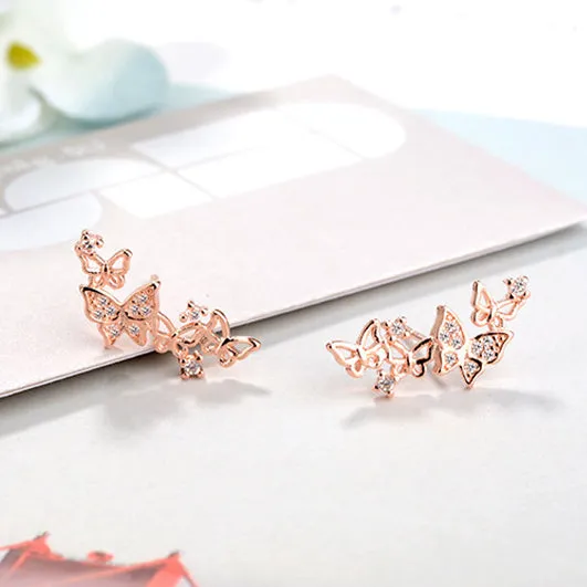 Sparkling Crescent -- 925 Sterling Silver Butterfly Earrings