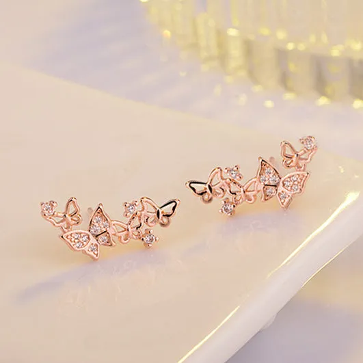 Sparkling Crescent -- 925 Sterling Silver Butterfly Earrings