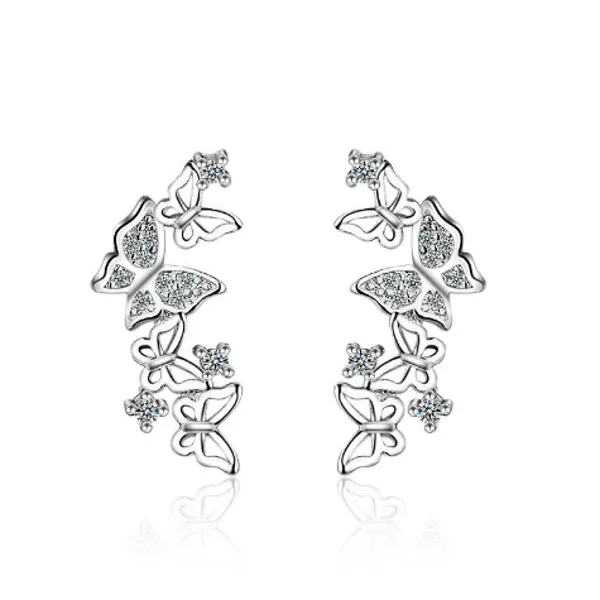 Sparkling Crescent -- 925 Sterling Silver Butterfly Earrings