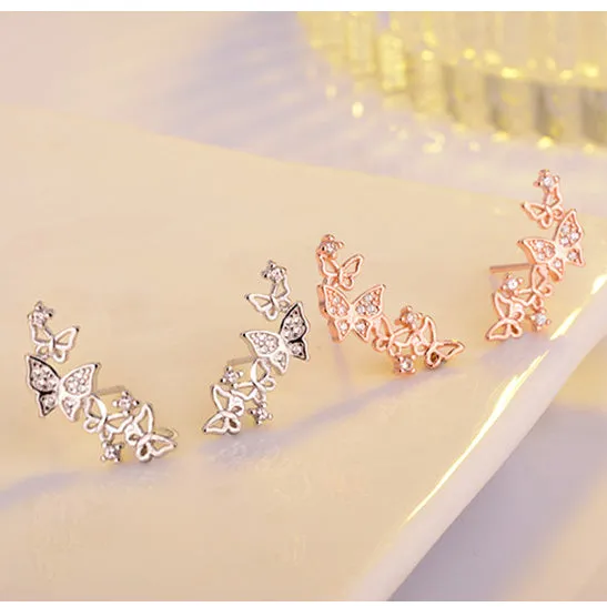 Sparkling Crescent -- 925 Sterling Silver Butterfly Earrings