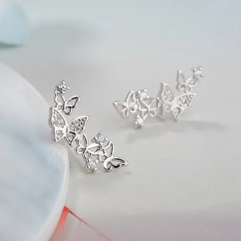 Sparkling Crescent -- 925 Sterling Silver Butterfly Earrings