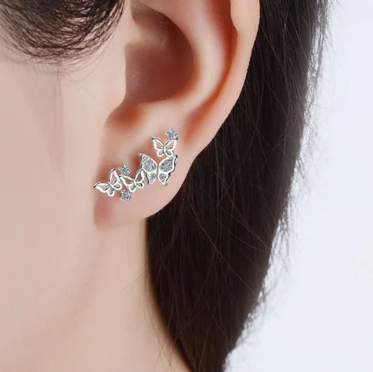 Sparkling Crescent -- 925 Sterling Silver Butterfly Earrings