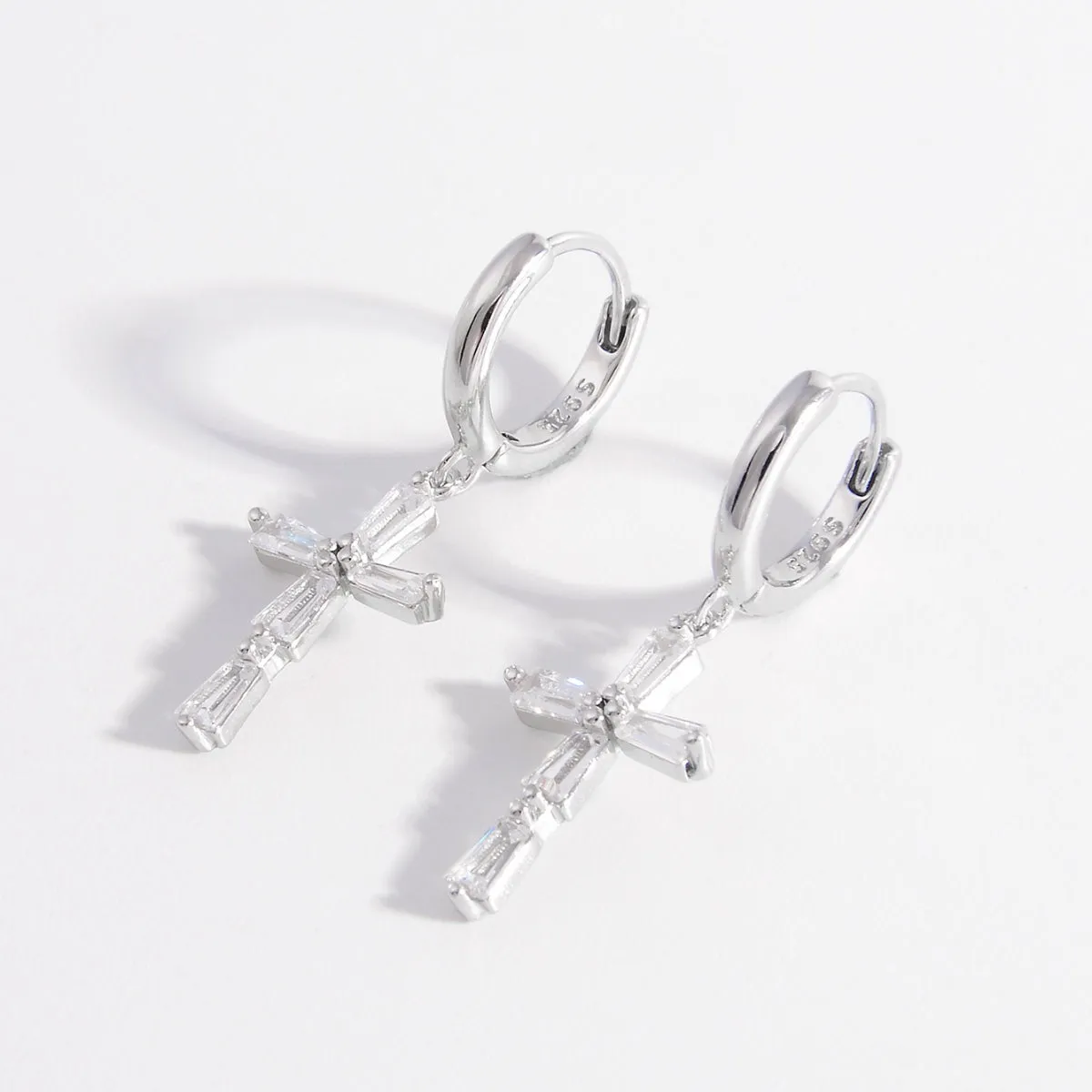 Sparkling Zircon Cross Drop Earrings