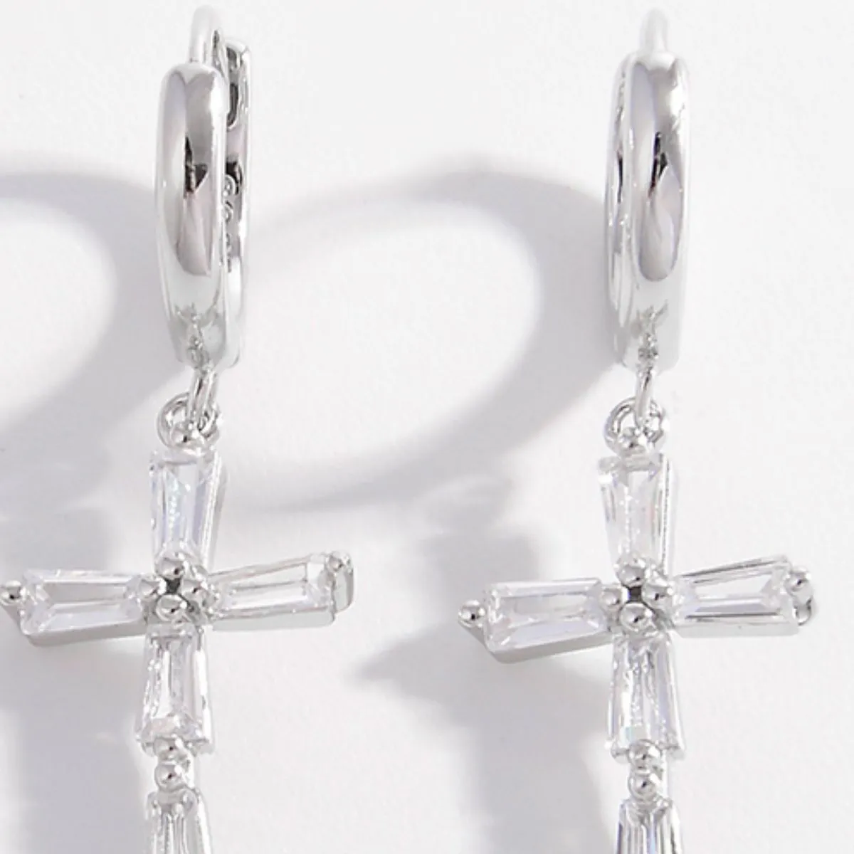 Sparkling Zircon Cross Drop Earrings
