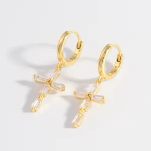 Sparkling Zircon Cross Drop Earrings