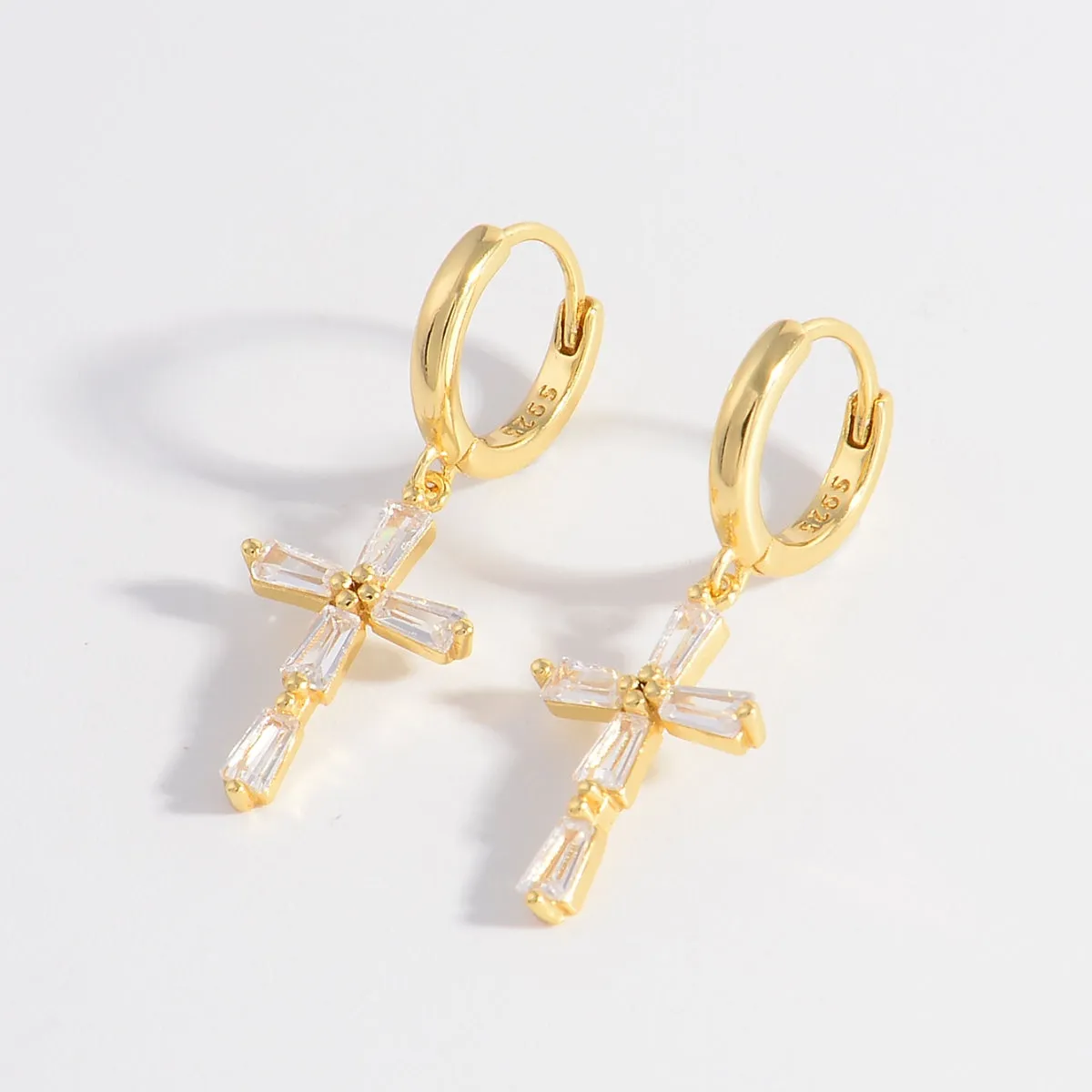 Sparkling Zircon Cross Drop Earrings
