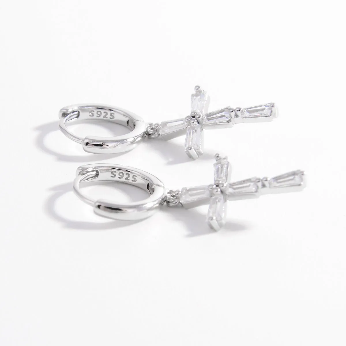 Sparkling Zircon Cross Drop Earrings