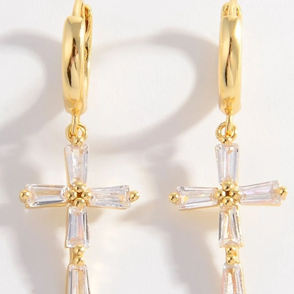Sparkling Zircon Cross Drop Earrings