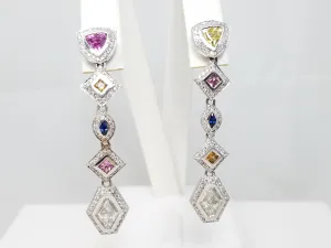 Spectacular 18k White Gold Natural Sapphire Diamond Custom Dangle Earrings