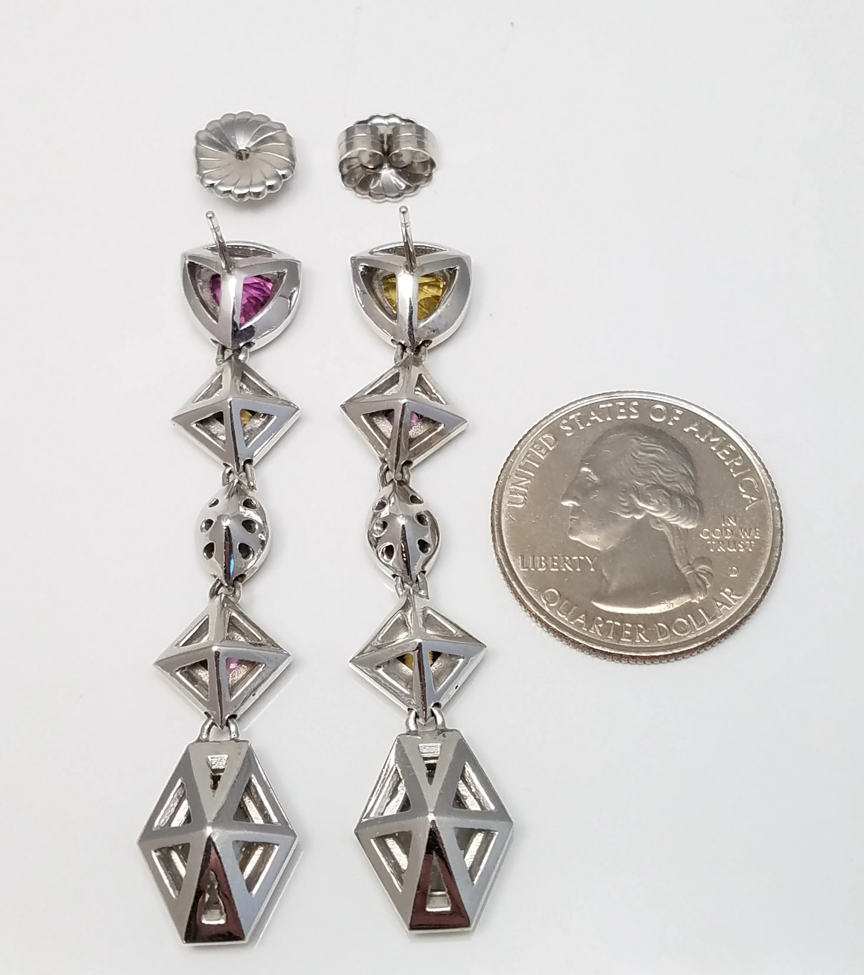 Spectacular 18k White Gold Natural Sapphire Diamond Custom Dangle Earrings