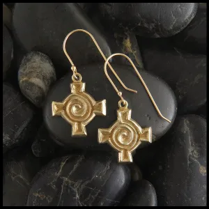 Spiral Cross Earrings in Gold