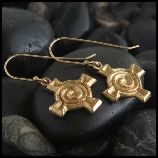 Spiral Cross Earrings in Gold
