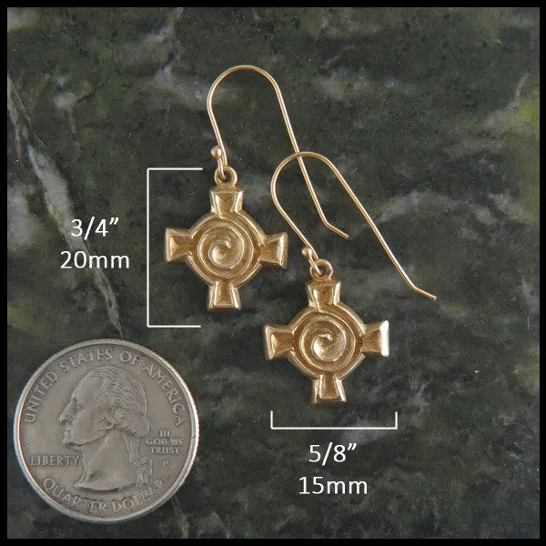 Spiral Cross Earrings in Gold