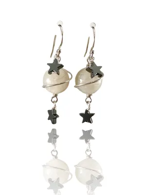 Spiral Hematite Star Saturn Earrings