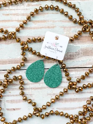 Spirit Teardrop 2.75" Earrings || Green Glitter