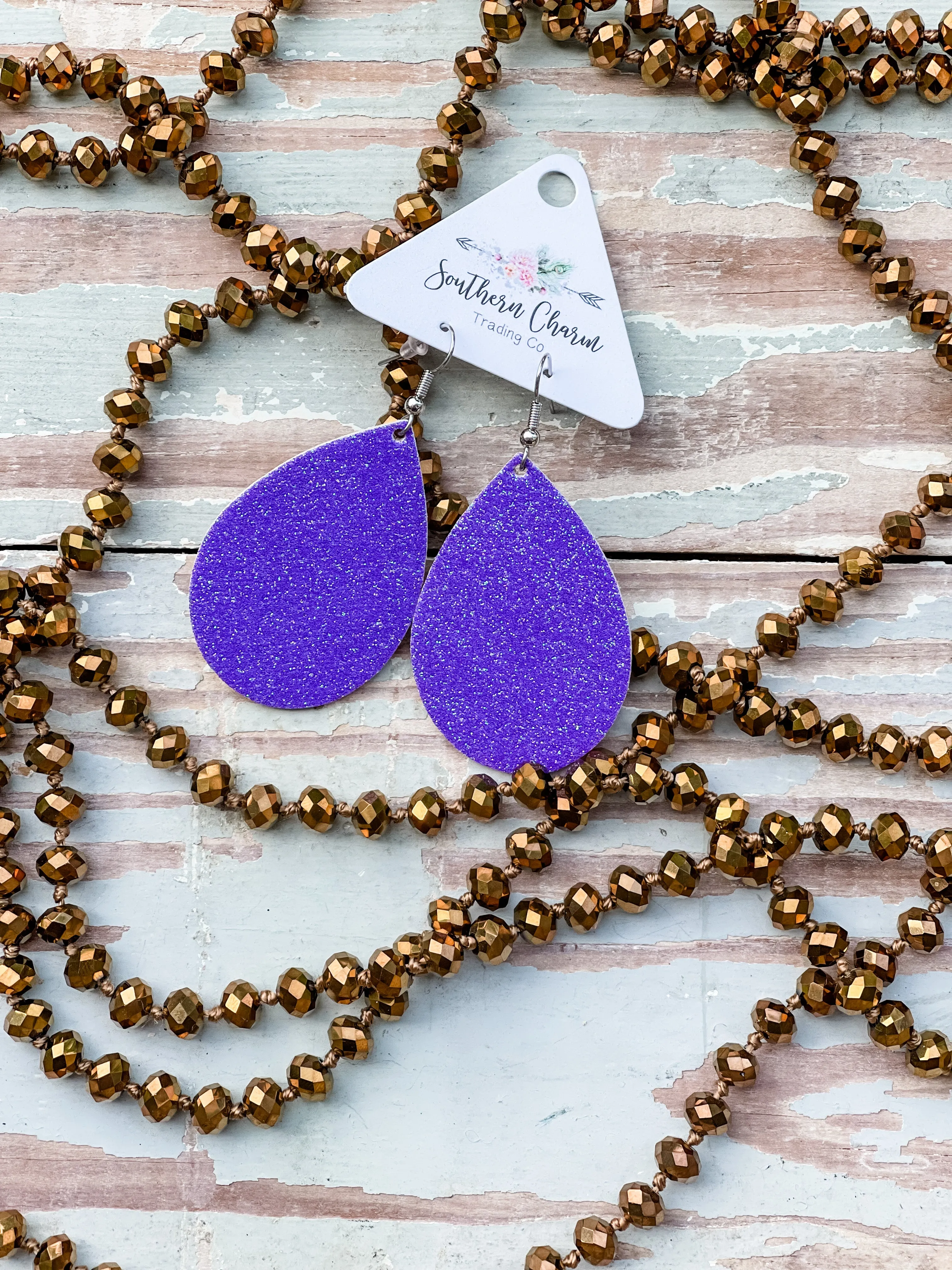 Spirit Teardrop 2.75" Earrings || Purple Glitter