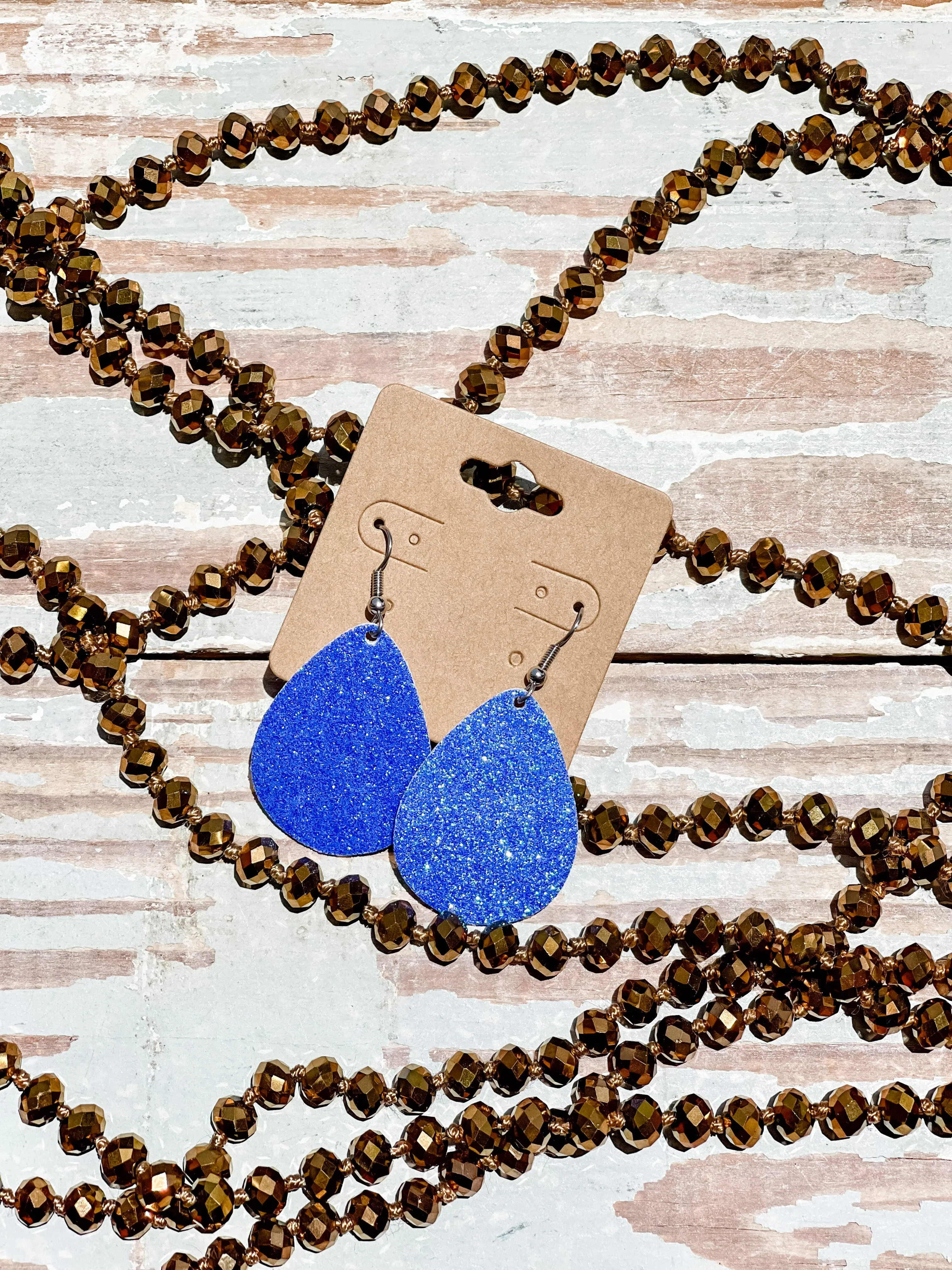 Spirit Teardrop 2" Earrings || Royal Blue Glitter