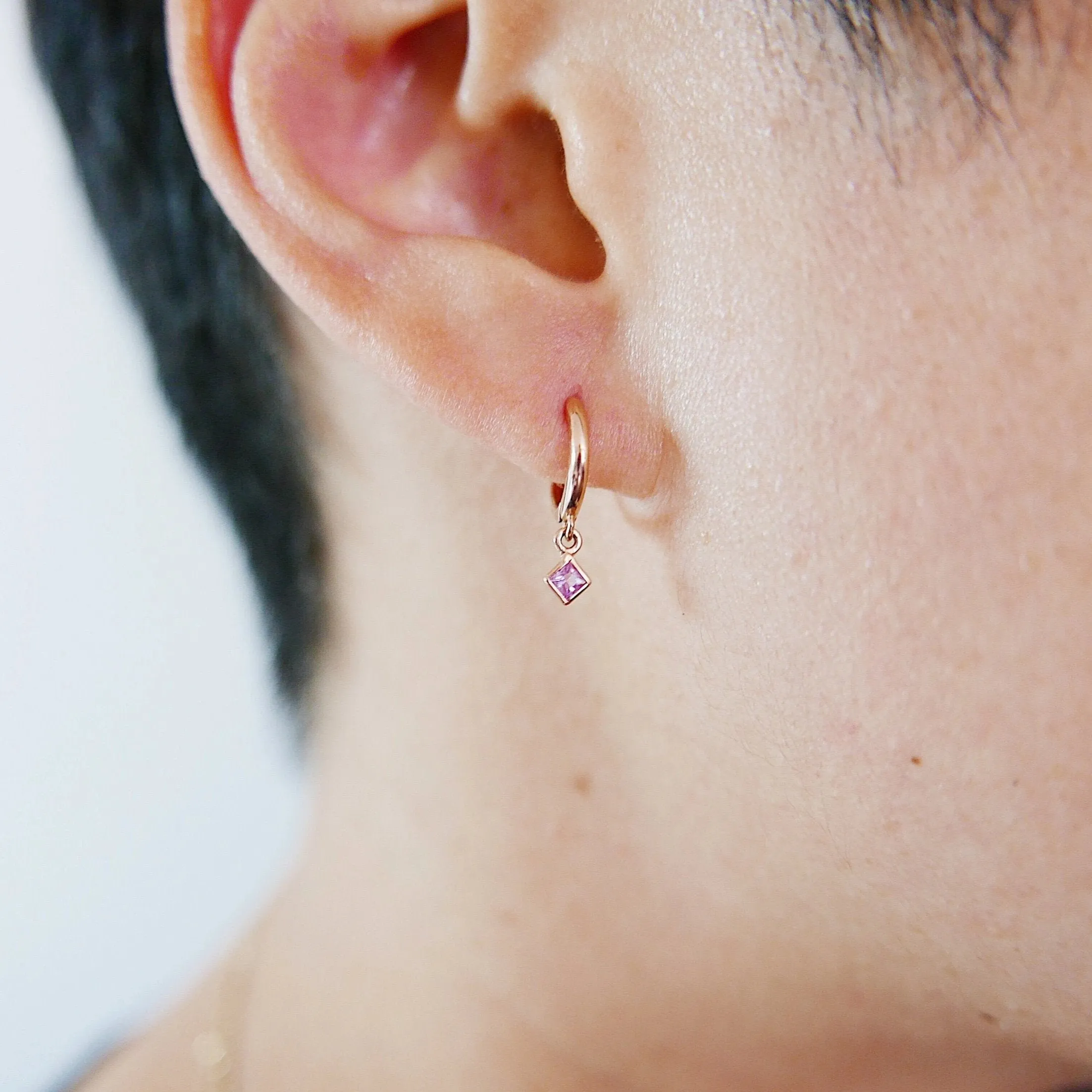 Square Bezel Pink Sapphire Hoop
