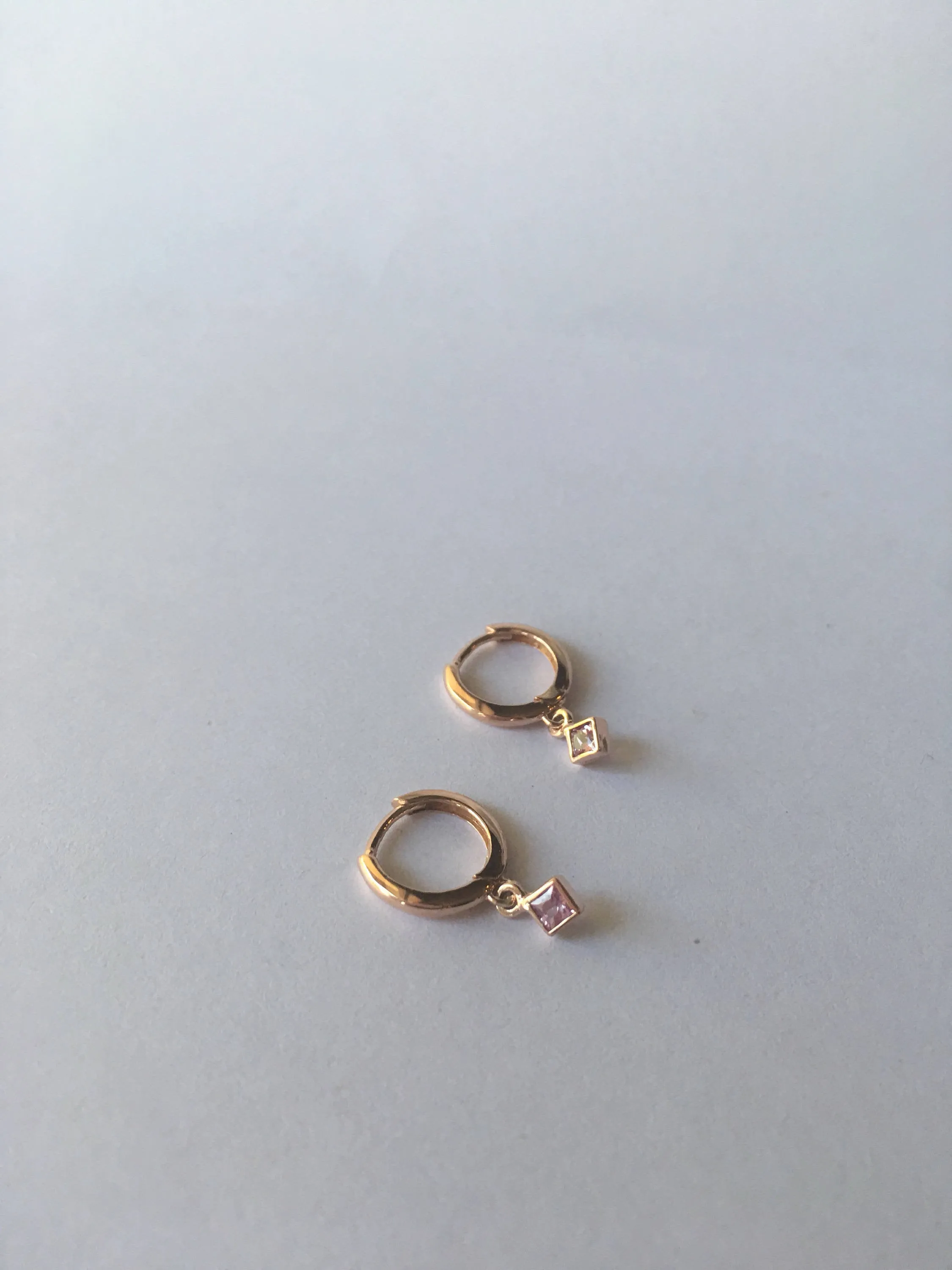 Square Bezel Pink Sapphire Hoop