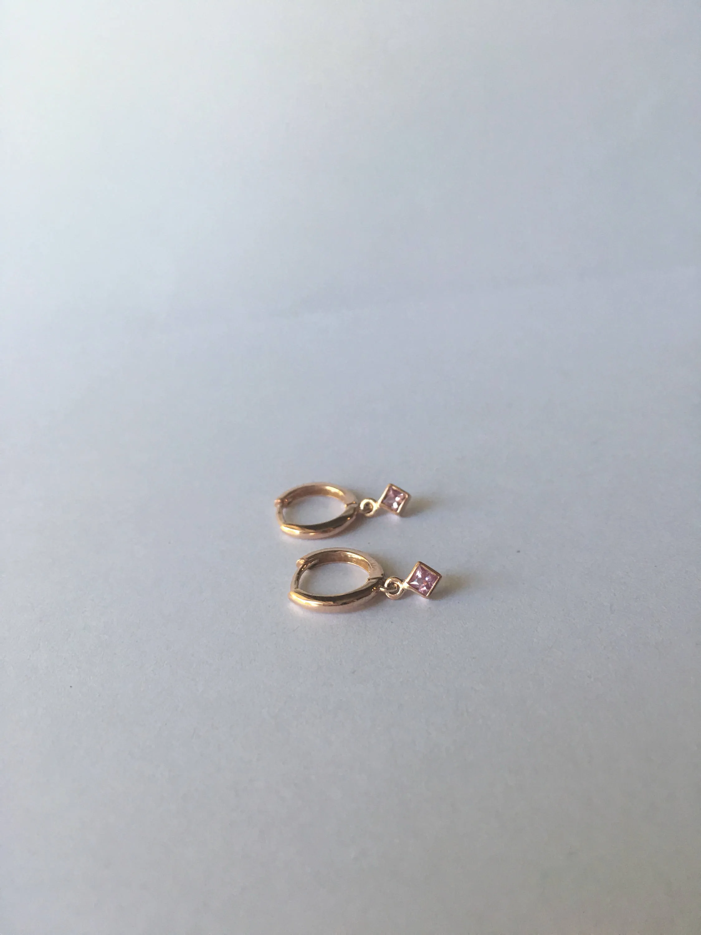 Square Bezel Pink Sapphire Hoop