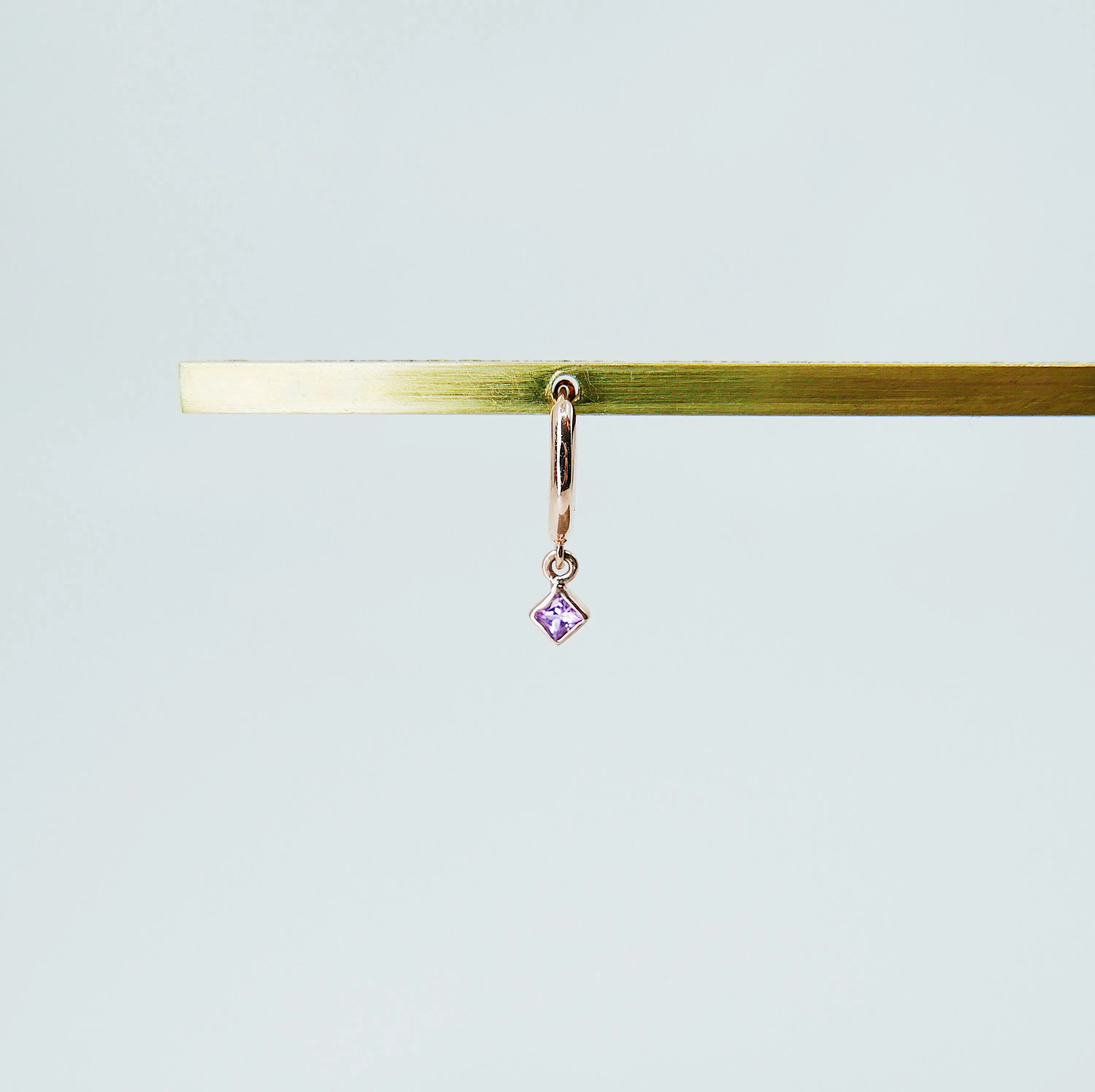 Square Bezel Pink Sapphire Hoop