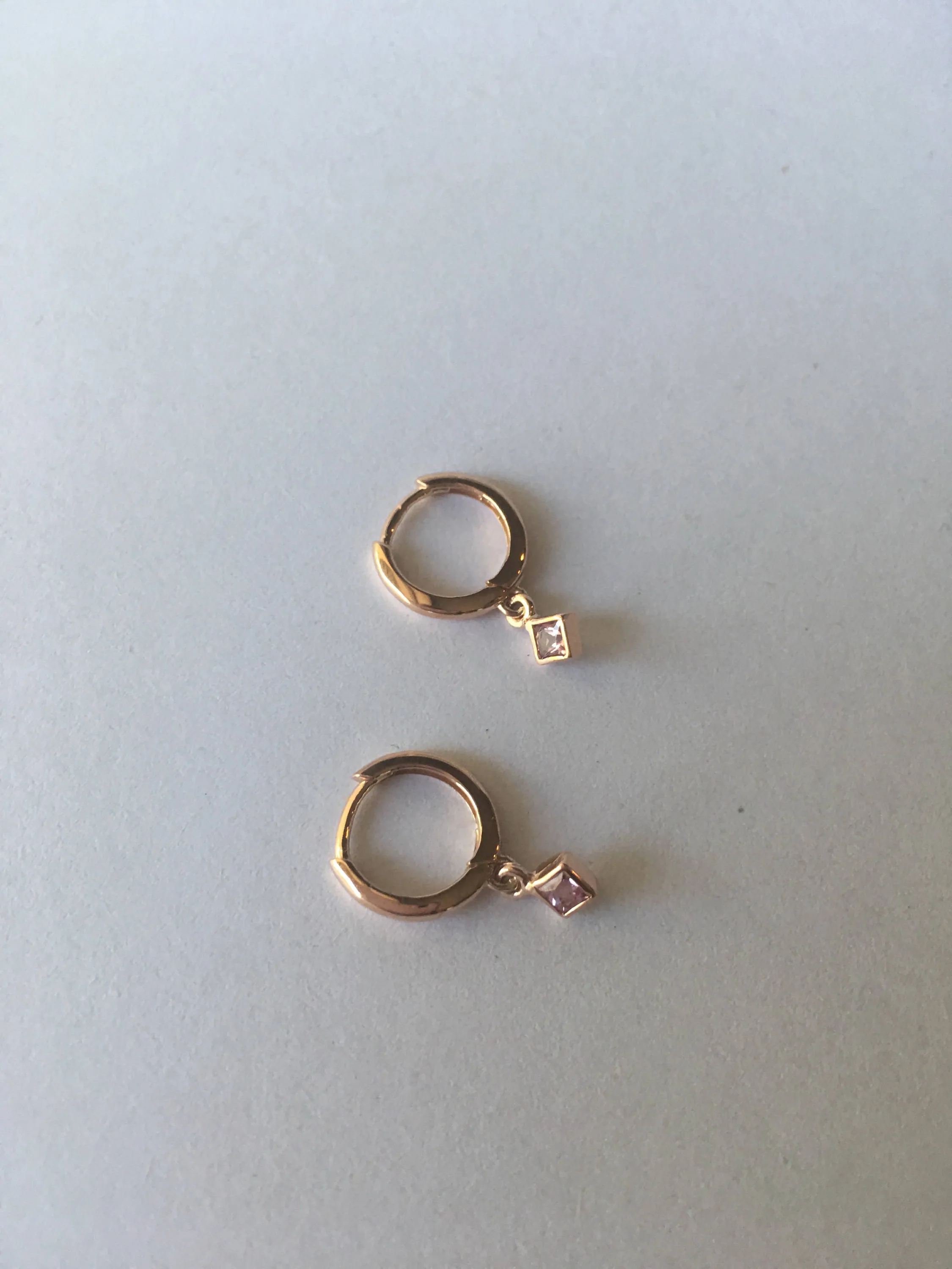 Square Bezel Pink Sapphire Hoop