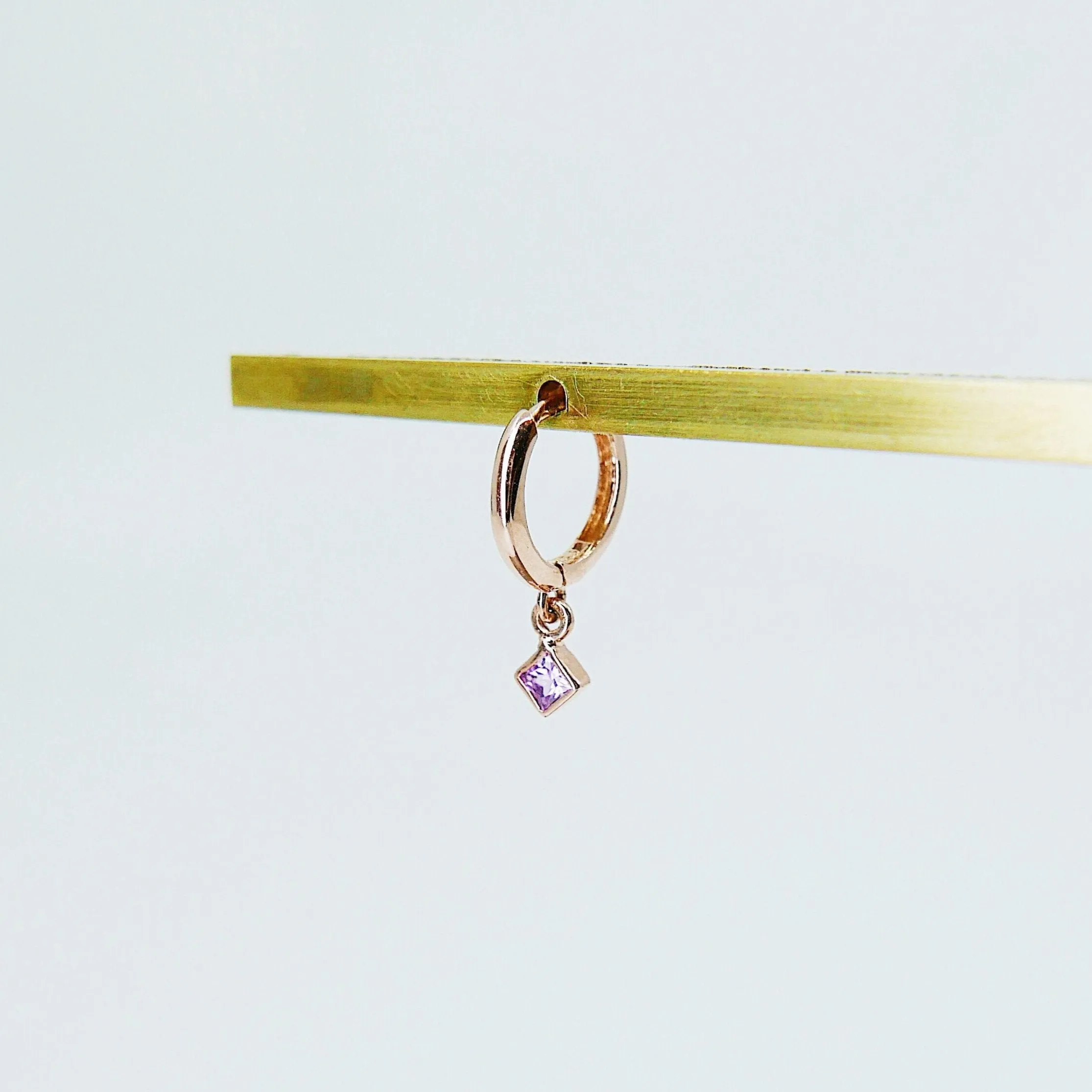 Square Bezel Pink Sapphire Hoop