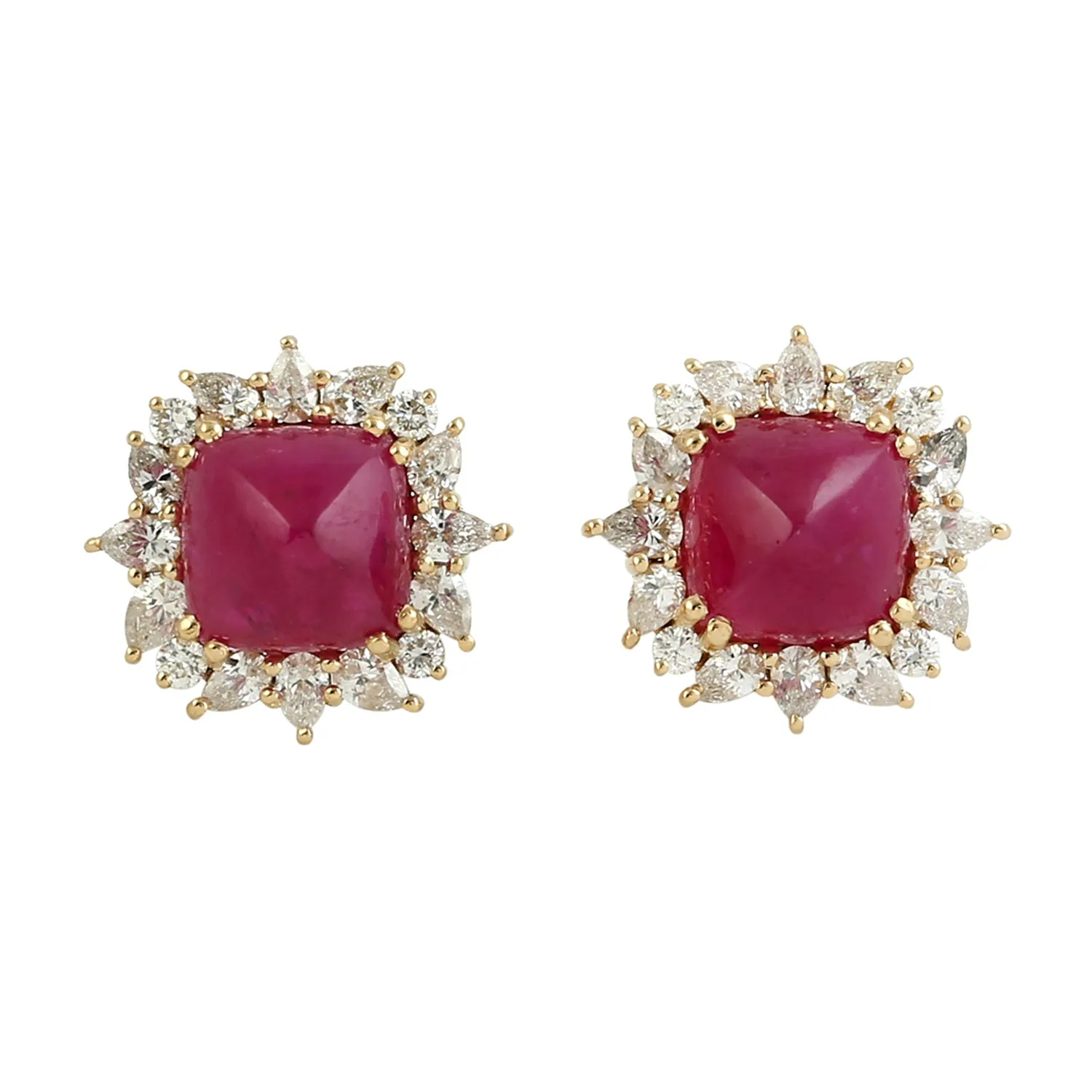 Square Pyramid Ruby Prong Rose Cut Diamond Beautiful Stud In 18K Yellow Gold