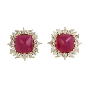 Square Pyramid Ruby Prong Rose Cut Diamond Beautiful Stud In 18K Yellow Gold