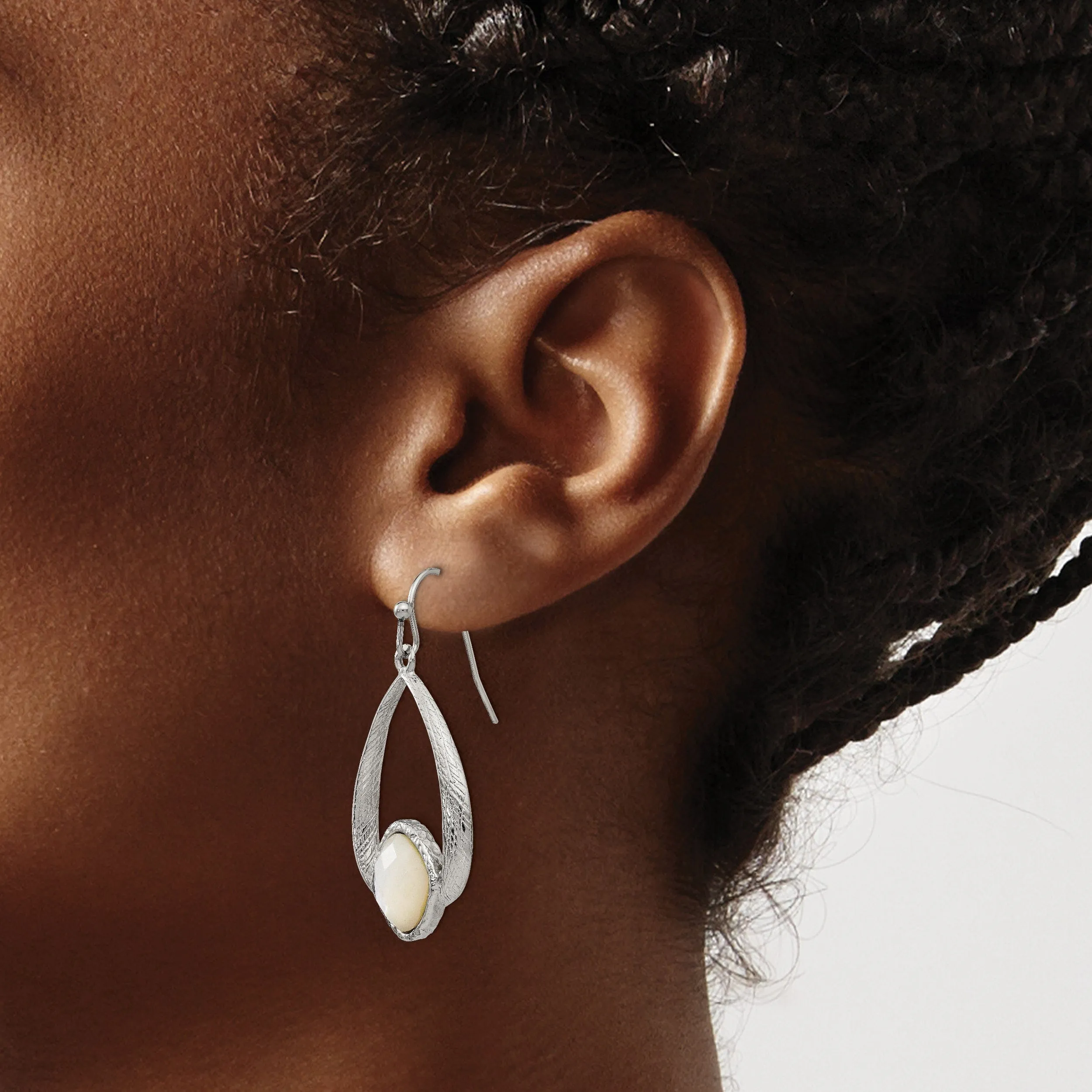 Stainless Steel Texture Mother of Pearl Earrings