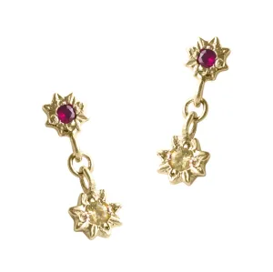 Starry Swing Ruby   Sapphire Earrings