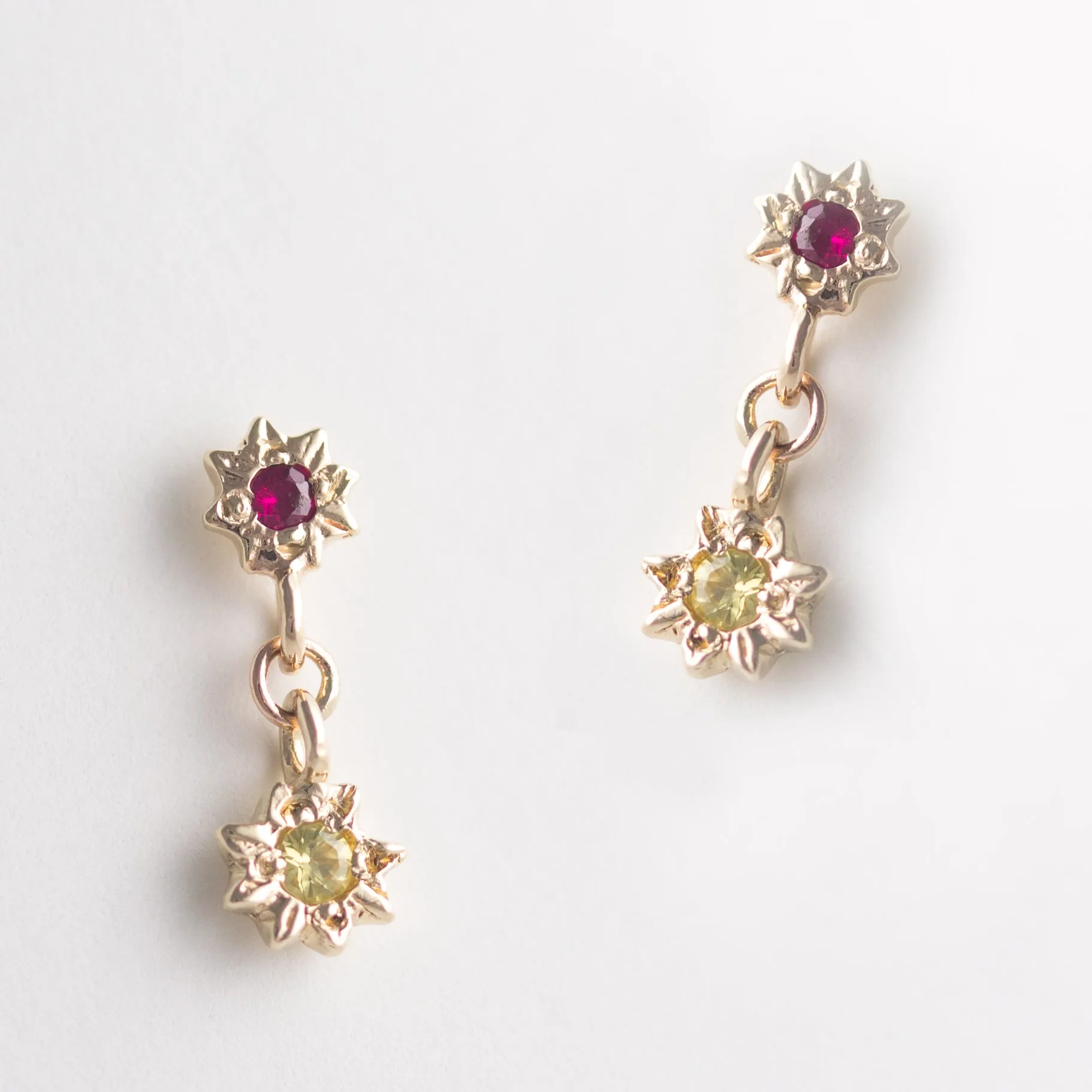 Starry Swing Ruby   Sapphire Earrings