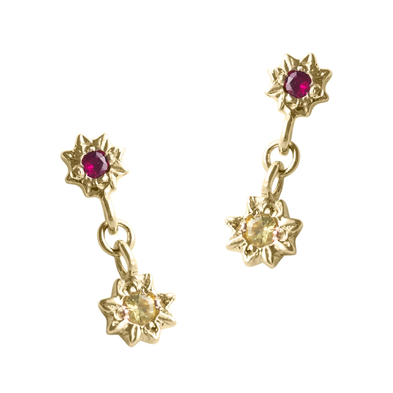 Starry Swing Ruby   Sapphire Earrings