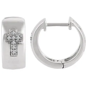 Sterling Silver .05 CTW Diamond Cross Hoop Earrings