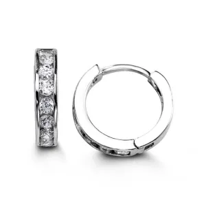 Sterling Silver (13mm) CZ Huggie Hoop Earrings