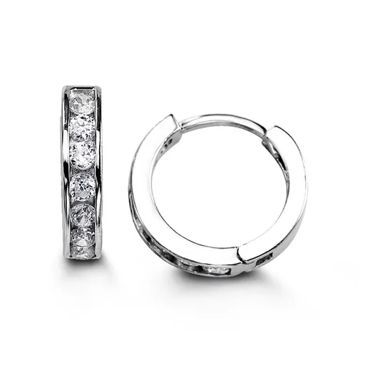 Sterling Silver (13mm) CZ Huggie Hoop Earrings