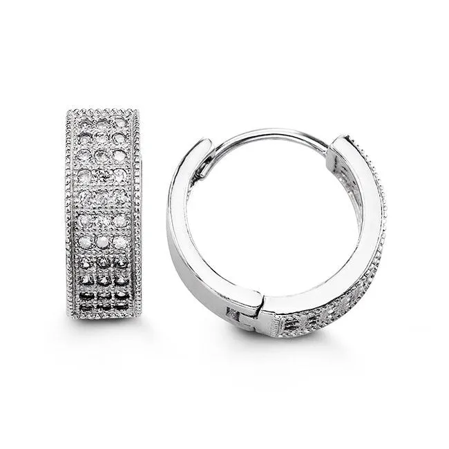 Sterling Silver (16mm) Pavee Set CZ Huggie Earrings