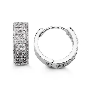 Sterling Silver (16mm) Pavee Set CZ Huggie Earrings