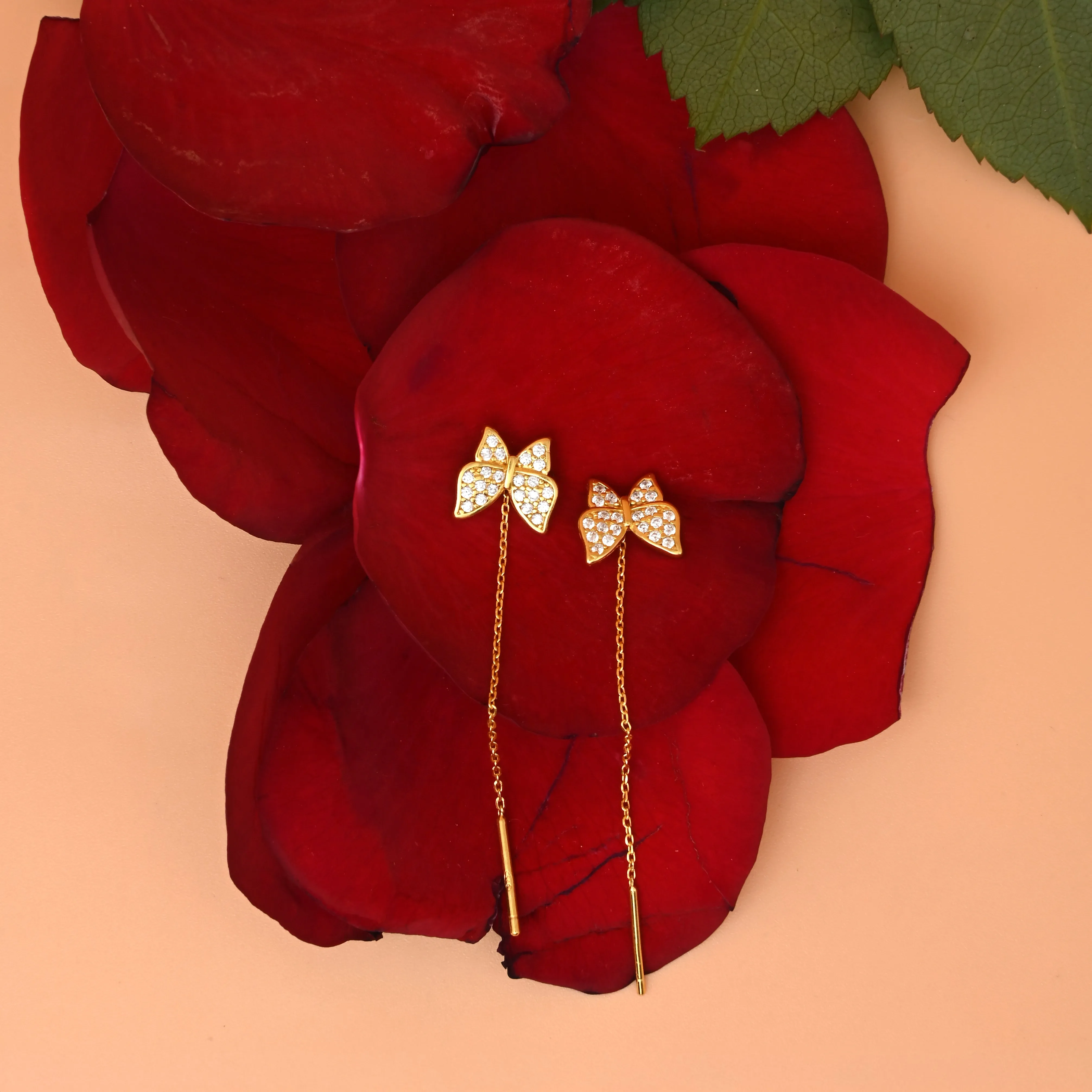 Sterling Silver and Gold-Plated Butterfly Earrings with Drop Chain Stylish