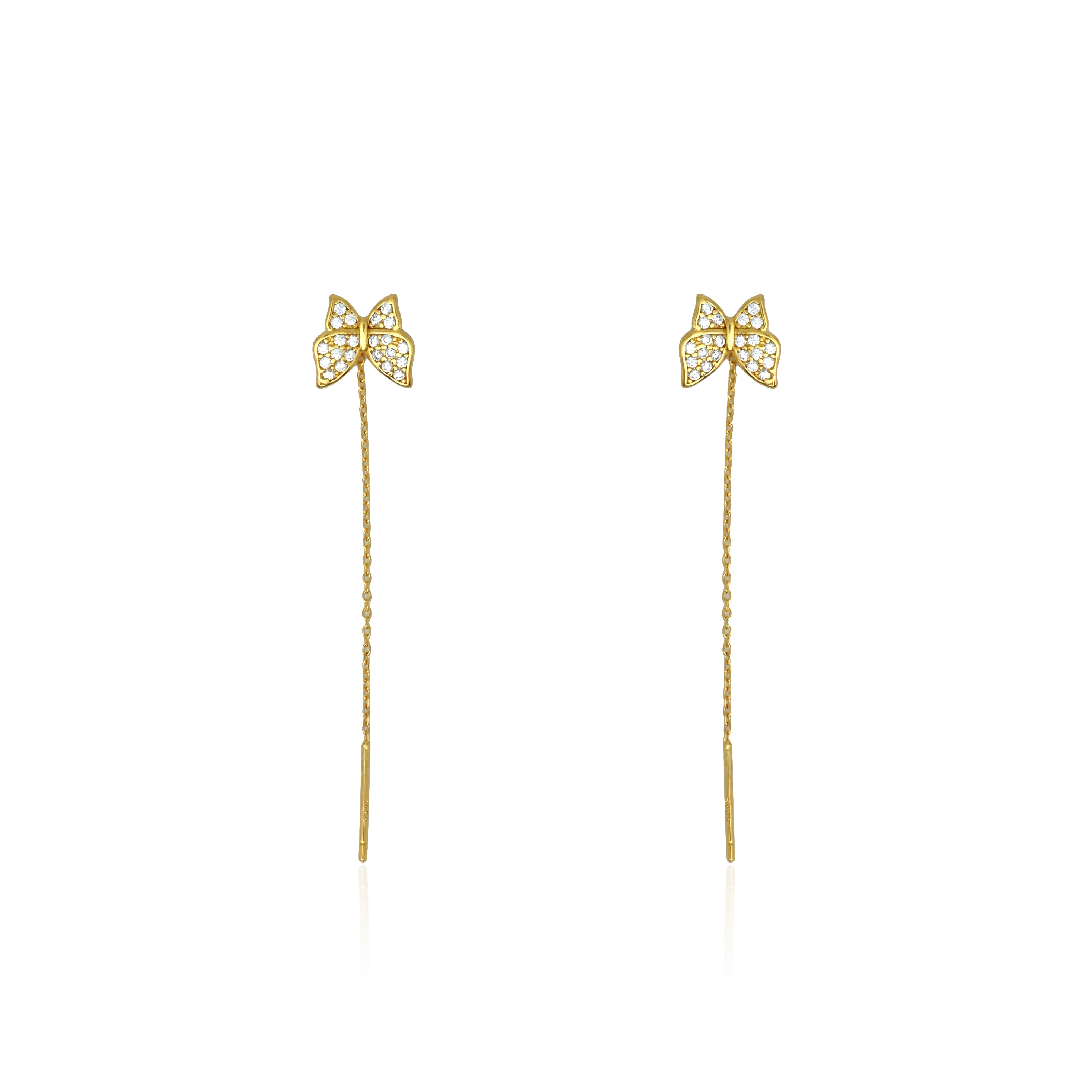 Sterling Silver and Gold-Plated Butterfly Earrings with Drop Chain Stylish