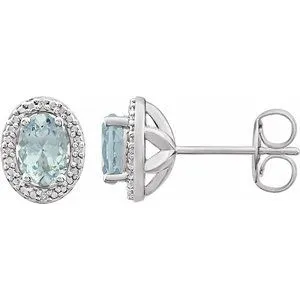 Sterling Silver Aquamarine & .025 CTW Diamond Earrings