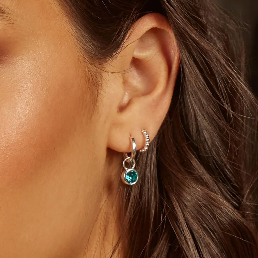 Sterling Silver Beaded 3/4 Hoop Earrings
