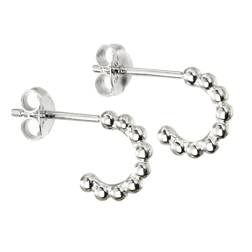 Sterling Silver Beaded 3/4 Hoop Earrings